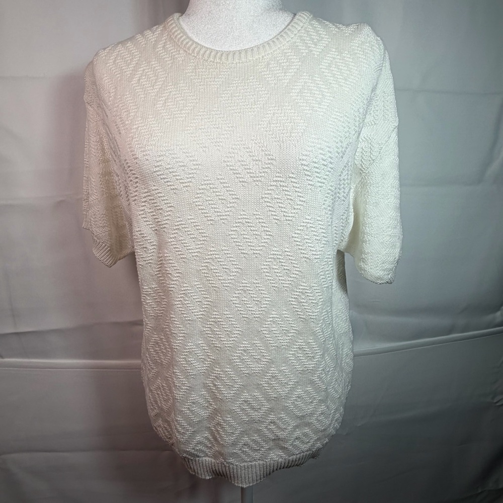 Classic Cream Crewneck Short-Sleeve Sweater